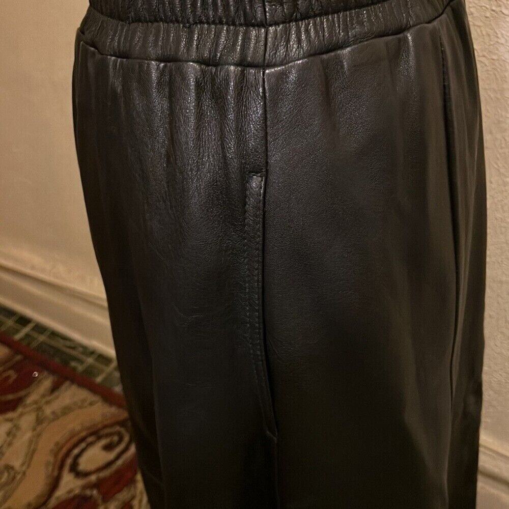 Vintage 1980's Saks Fifth Avenue Black A-Line Midi Leather Skirt Size M - Picture 6 of 14